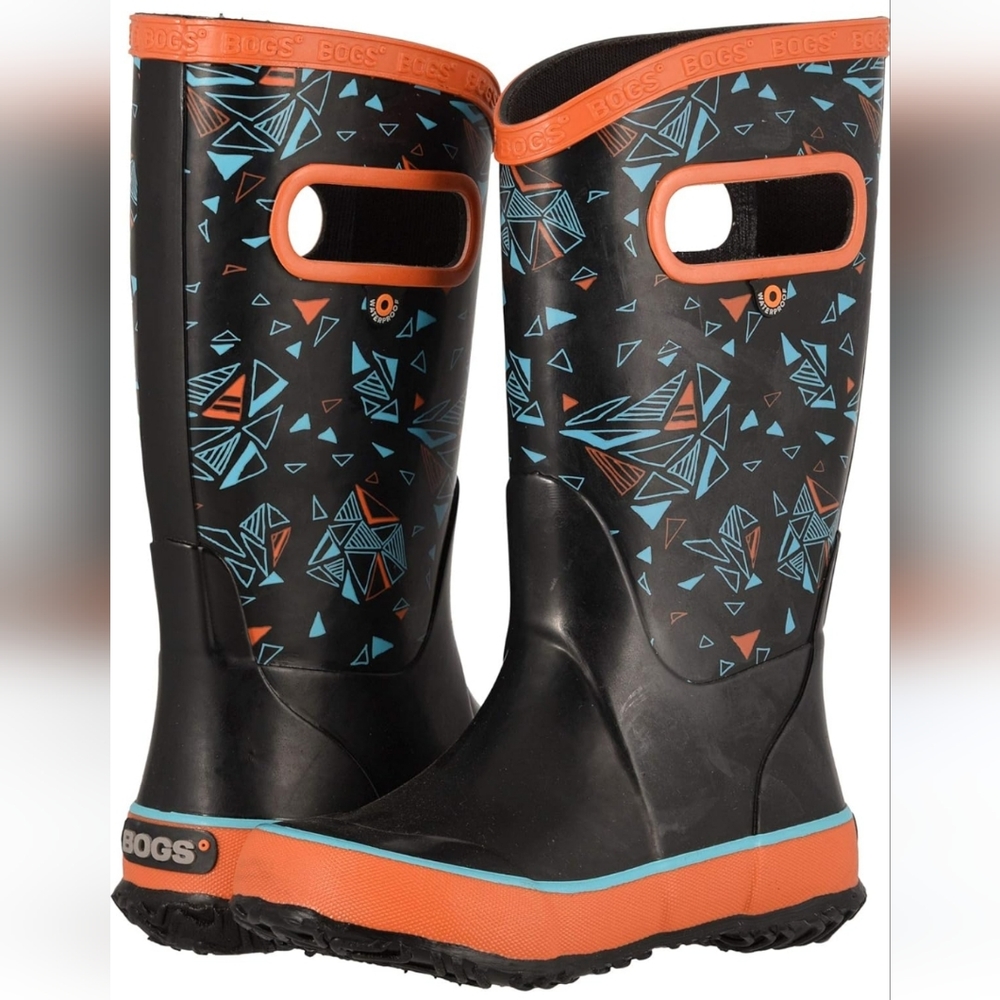 Bogs Black and Orange Kids Rain Boots